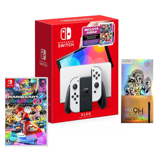 Imagen de Nintendo Switch Oled Blanca + Mario Kart 8 Deluxe + Vidrio Templado